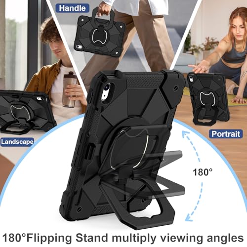 Image of Scnioy Case for iPad (A16) 11th Generation 11 Inch (2025) / iPad 10th Generation Case 10.9 Inch (2022) with 360 Rotating Stand Screen Protector Pen Holder Shoulder Strap, Black