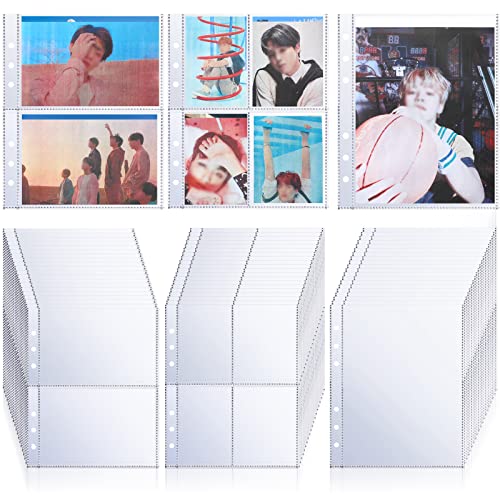60 Pcs Binder Pockets Clear 4/2/1 Pockets A5 Binder Card Sleeves Pouch Photo Album Page Document Folder Trading Card for 6 Ring Insert Sleeves Refill Sheet