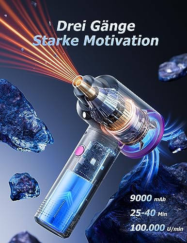Staubgebläse Elektrische Druckluft - 100000 RPM Druckluftspray PC Reinigung mit 9000 mAh Akku, 3-Gang Air Duster Luftdruckspray mit LED-Licht für PC Reinigung für Sofa und Auto Reinigung