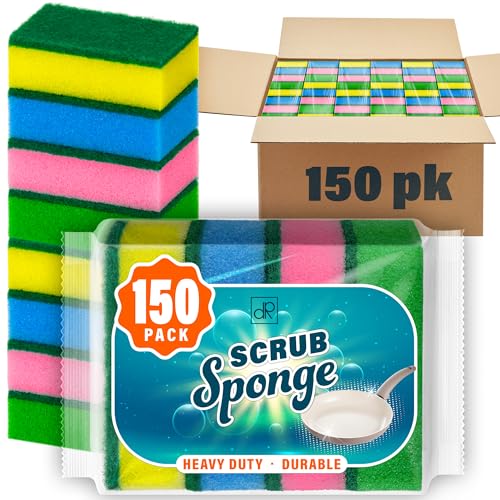 Image of DecorRack 150 Kitchen Scrub Sponges, Heavy Duty Bulk Pack, Multicolor