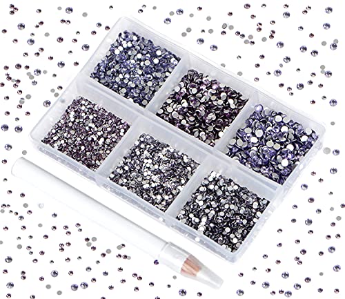 Image of Bymitel 7200 Pieces 6 Different Sizes Stick on Glass Rhinestones Round Crystal Gemstones Flat Back for DIY Jewelry Making with a Picking Pen (6 Sizes, 7200 Pieces)