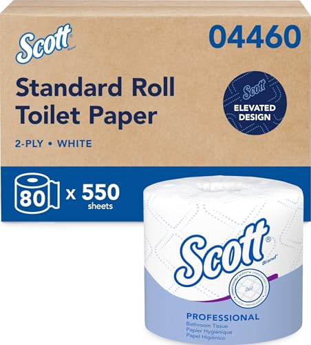 Image of Scott Professional Standard Roll Toilet Paper, Bulk, 80 Rolls (04460) | 550 Sheets /Roll, 2-Ply, Individually Wrapped, Elevated Design, Plus Tier