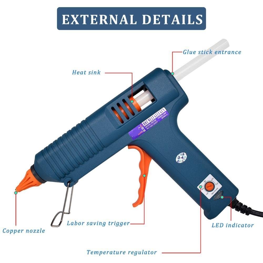 Pistolet na gorący klej, Zestaw narzędzi do pistoletu do klejenia na gorąco Regulacja temperatury 150 W pistolet silikonowy, użyj 11mm klej w sztyfcie DIY dysza z czystej miedzi(SET-2)