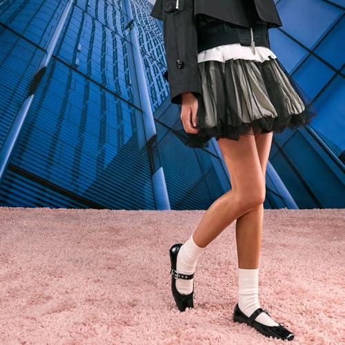 Women's Square Toe Mary Jane Flats Cute Bow Ankle Strap Ballet Flats Comfortable Slip On Flat Shoes for Daily Work Wear4