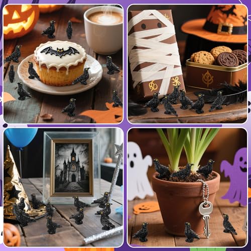 Image of JUNEBRUSHS 50 Pcs Black Mini Resin Crow Halloween Table Decorations