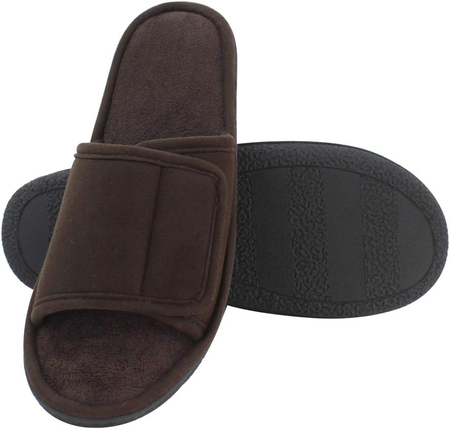 Adjustable House Slippers for Men Soft Open Toe Breathable Indoor Slip on Mens Slides Sandals with Memory Foam for Home Bedroom,All Seasons