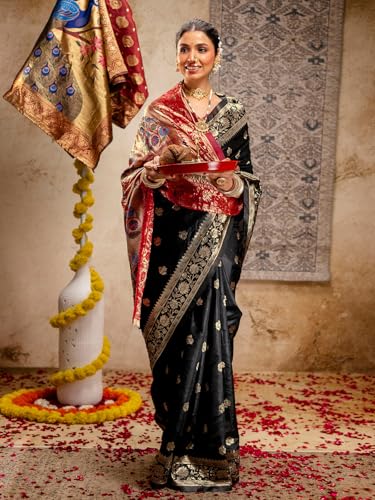 Image of SIRIL Women's Paithani jacquard Silk Saree |Chandrakor Paithani jacquard Saree With Unstitched Blouse Piece