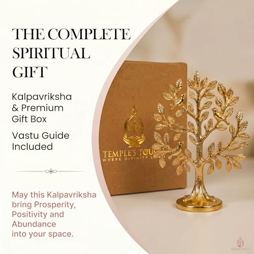 Image of TEMPLE'S TOUCH 100% Pure Brass Kalpavriksha Tree with Birds | House Warming Gifts | Brass Decoration Items for Home | (6 Inch) Tree of Life Showpiece with Vastu Guide for Home, Office & Puja Decor