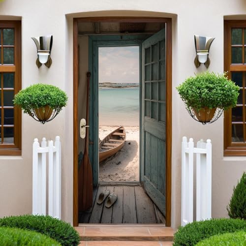 Beige Clair Autocollant Porte Bateau de plage Stickers de Porte 73x204 cm PVC Auto-Adhésif Imperméable Trompe L'oeil Papier Peint Muraux pour Cuisine Chambre...