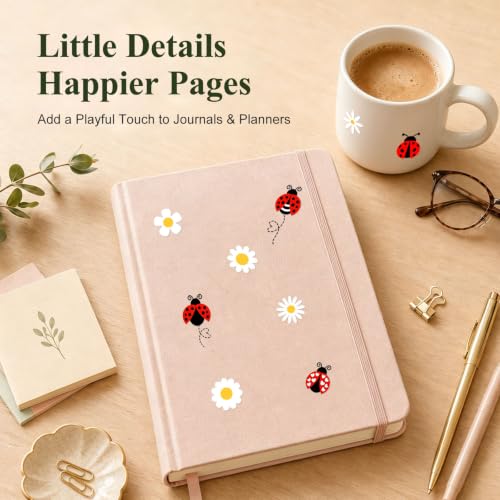 Image of 64PCS Ladybug & Flower Stickers, Cute Daisy Aesthetic Vinyl Sticker Set