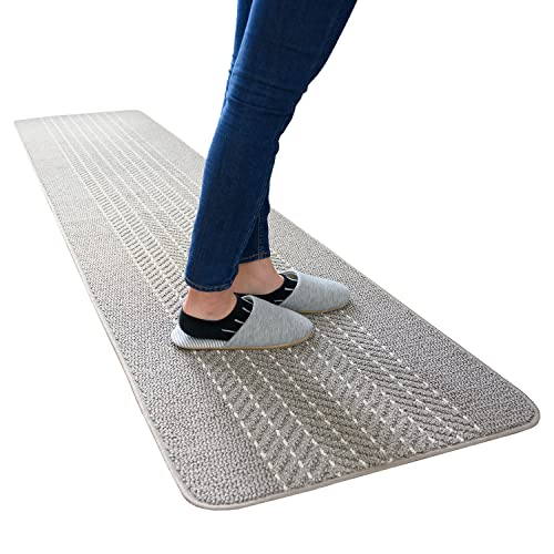 オカ(OKA) 優踏生 洗いやすいキッチンマットヘリンボン 約60cm×252cm グレー (すべらない 日本製 北欧)