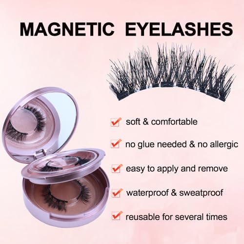 Image of LAUBESS Magnetic Eyelashes with Applicator 2 Pair No Glue Needed Natural Look Magnetic Lashes Easy to Wear and Remove(L01 /L03)