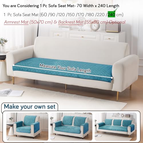 Image of HOKIPO Velvety Quilted Anti-Slip Sofa Cover Mats for L-Shape & 1 /2 / 3 Seater Sofa |DIY Sofa Cover Set, 'Softline Quilted Series' 70(W) x 240(L) cm | Teal Blue (AR-6320-BL)
