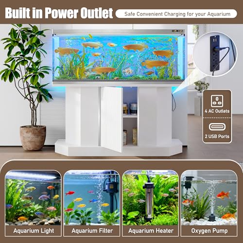 Image of 55-75 Gallon Aquarium Stand with Power Outlet, Heavy Duty Fish Tank Stand with 4 Cabinets, Storage Cabinet for Turtle Tank & Reptile Terrarium, 880LBS (47 inch-White)