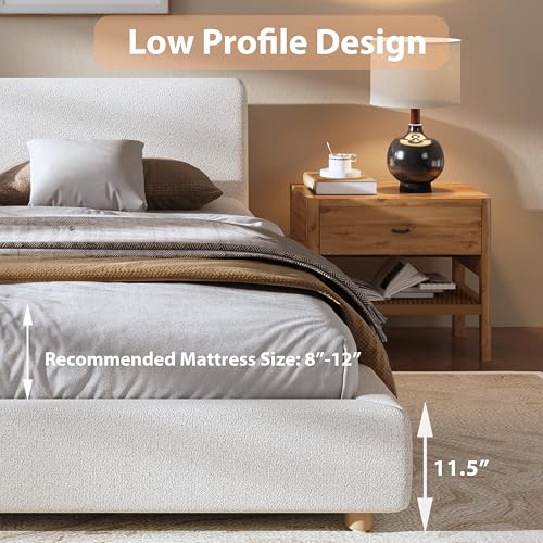 Image of Merax Queen Size Boucle Upholstered Platform Bed Frame with Headboard,Modern Soft Fabric for Bedroom with Wood Slats Support for Bedroom