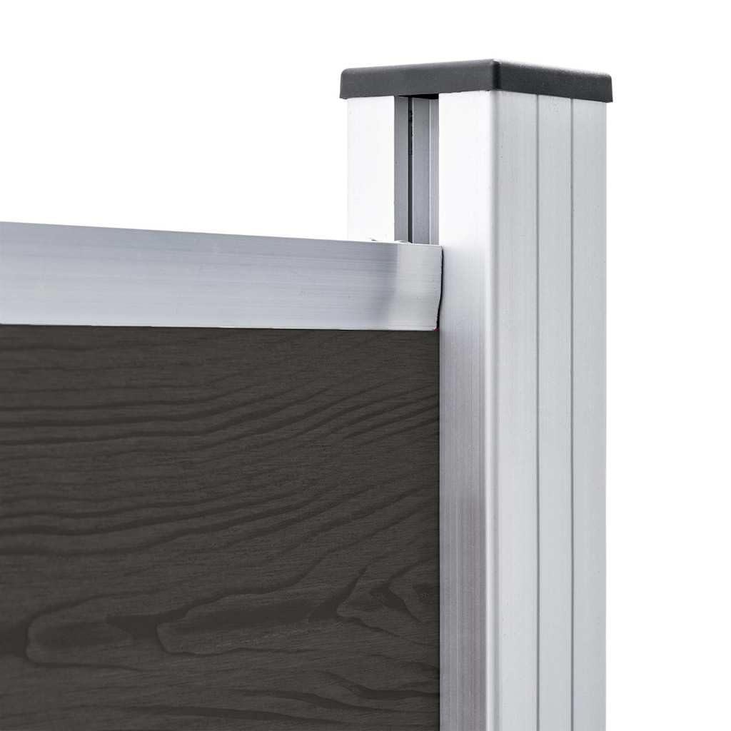 WPC Zaunelement 180x146 cm Schwarz, Gartenzaun aus Holz-Kunststoff-Verbundwerkstoff, beidseitig bedruckt mit Holzmaserung und regulärem Design, Aluminium-Oberprofil für feste