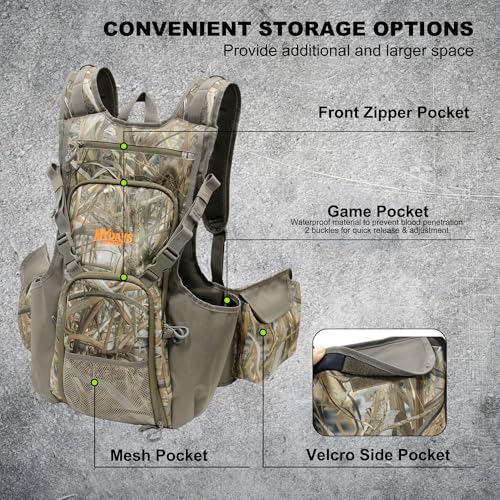 MYDAYS Upland Bird Vest Backpack, Hunting Tactical Vest with Game Pouch and Pockets for Outdoor Bird Hunting (Camo) - image 2