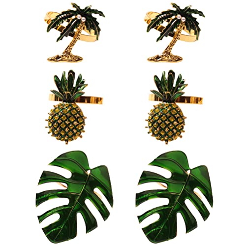 Sosoport 24 Pcs Decorative Napkin Rings Coconut Tree Pineapple Monstera Design Napkin Buckles Summer #TOP5