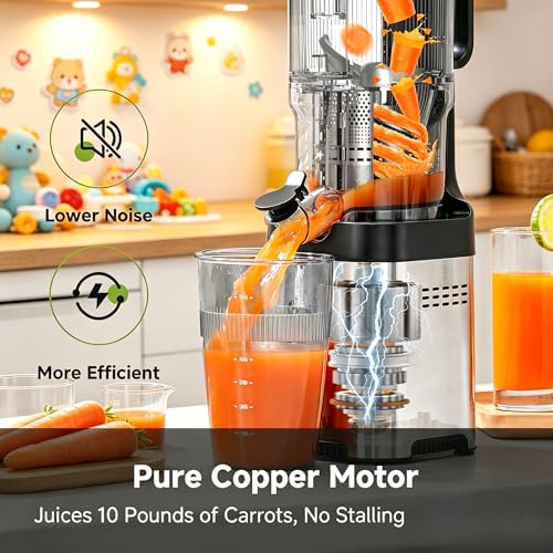 Image of Cold Press Juicer Machine, 5.4 inch Wide Self-Feeding Chute for Whole Fruits & Vegetables, Masticating Juice Extractor with Large Auger & Triple Strainers, High Juice Yield, Easy to Clean