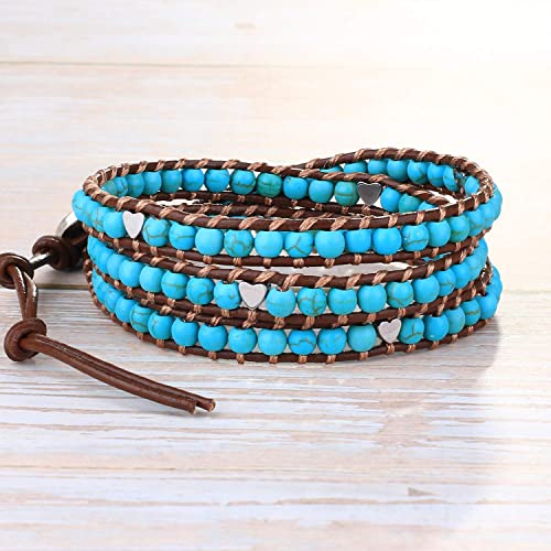 Image of KELITCH New Star Turquoise Bracelets Love Silver Beads 3 Wrap Bracelet Women Shell Pearl Bracelets