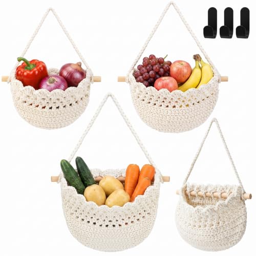 Image of Honeydak 3 Hanging Baskets, White, Lace, Cotton Rope