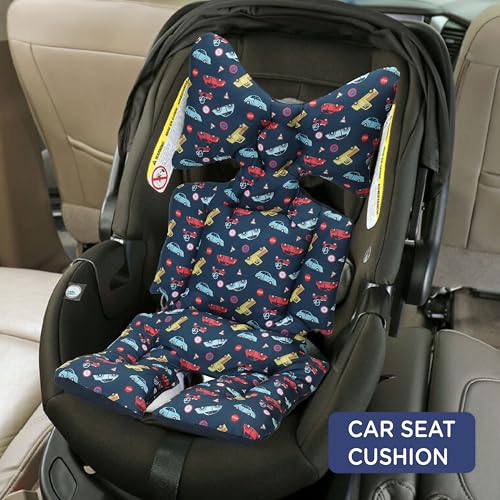 Image of Motherly Baby Stroller Seat Cushion | Reversible and Universal Fit Pad for Strollers, High Chairs, Car Seats & Rockers | Soft, Breathable Pram Liner with Secure Straps & Safety Belt Slot