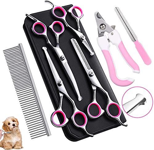 トリミング ハサミ 犬 ステンレス トリミングシザー スキバサミ ペット7点セット犬用はさみ 猫ハサミ トリマー はさみ 犬トリミングハサミ トリミングシザー ペット用 カット シザー はさみ ハサミ 犬 猫 自宅 全身美容 丸い先端 安全性高い