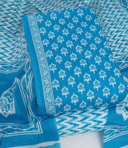 Image of DRAVINAM Trends Women's Premium Cambric Cotton Jaipuri Printed Unstitched Salwar Suit Dress Material with Mulmul Cotton Dupatta