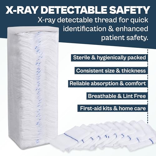 Image of LIFEMED Non-Sterile Gauze Swab 7.5cm x 7.5cm x 12Ply with X-Ray Detectable Thread - High-Absorbency Medical Dressing for Wound Care, Surgical Use & First Aid (Pack of 100 Swabs)