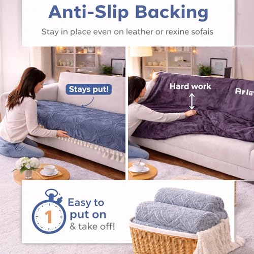 Image of Cortina Velvet Sofa Cover with Tassels | Sofa Couch Protector | Machine Washable Sofa Topper (SkyBlue, 2 Seater)
