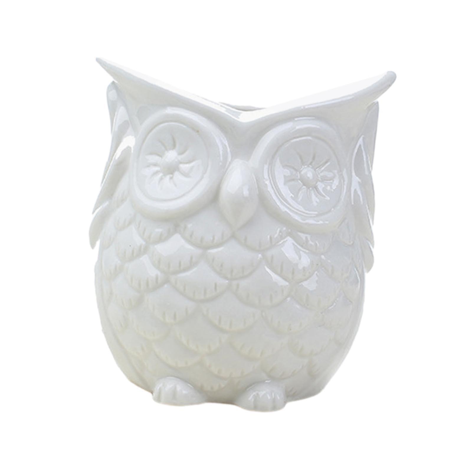 mophrati Balanced Owl Ceramic Planter Chic Flower Pot For No listen White