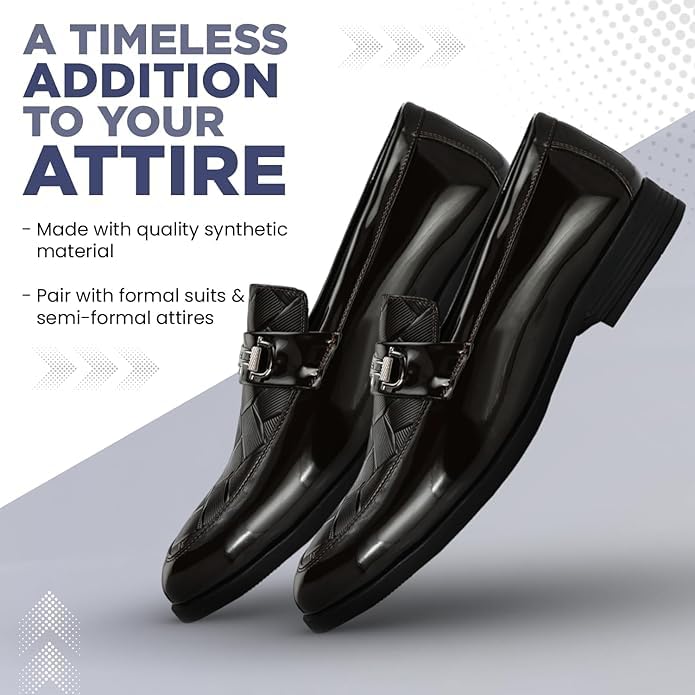 Image of STANPHORD Men Glossy Formal Slip-On Shoes | Patent Leather Dress Loafers | Cushioned Insole | Office Business Wedding Party Footwear(TPAJ 5040)