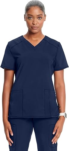 Cherokee Infinity Camiseta Médica con Cuello en V para Mujer, Ajuste Contemporáneo, 2 Bolsillos, Inserto de Punto Acanalado, Aberturas Laterales,