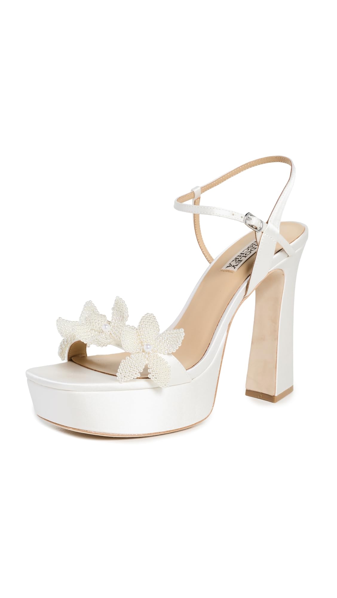 Photo 1 of Badgley Mischka Women's Wicket Heeled Sandal, White Satin, 7