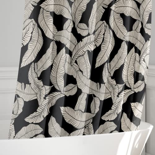 Worthwhile Goods Black And Cream Banana Leaf Print Shower Curtain - Tropical Botanical Pattern - Neutral Design - Modern Minimalist Fabric Shower Curtain For Any Bathroom - 72X72 Inches (B&W Leaves) #TOP5