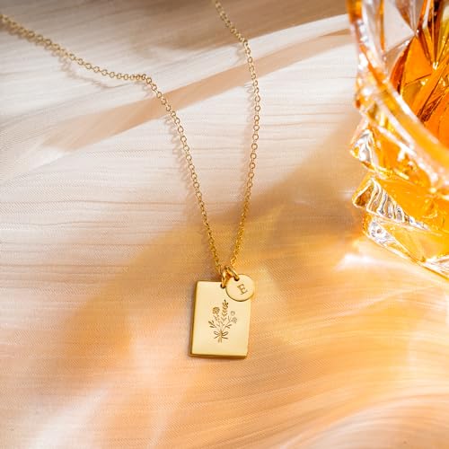 Endless Story 13+6mm Square Pendant Necklace with Tiny Initial Tags, Personalized Mother's Necklace Gift, Custom Dainty Jewelry4