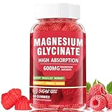 Magnesium Glycinate Gummies 600mg, Zzz & Relaxation, High Absorption, Raspberry Flavor, 60 Count, Supports Muscles, Bones & Energy, Vegan, Sugar Free