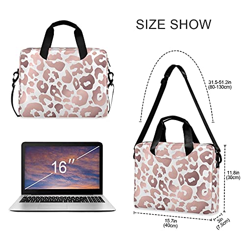 ALAZA Rose Gold Leopard Print Pink Cheetah Laptop Case Bag Sleeve Portable Crossbody Messenger Briefcase w/Strap Handle, 13 14 15.6 inch3
