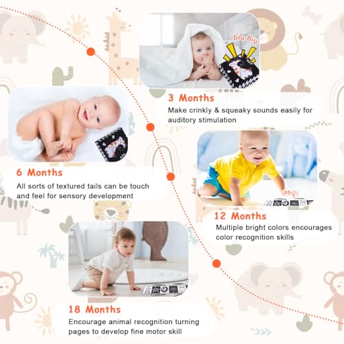 Image of SNOWIE SOFT Baby Cloth Book 0-3 Years 5.5x8.5 Double Sided Squeaky Sensory | Tactile Squeaky Play, Encourages Sensory Exploration, Soft Cloth Pages, Easy Handling, Customer Support Available