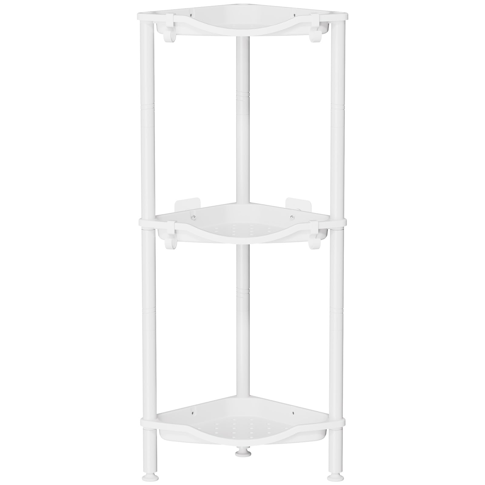 Lifewit Floor Standing Shower Caddy Corner, Plastic Metal Rustproof Corner Stand for Bathroom Kitchen with 4 Hooks