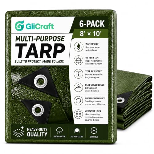 Image of 6 Pack 8 x 10 ft 5.5 Mil Large Tarps Heavy Duty Waterproof Tarp Multi Purpose Tent Cover for Home Boats Cars Camping Patio Furniture Roof Emergency Rain Protective Cover