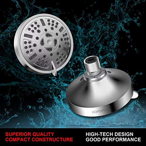 High Pressure Fixed Shower Head, Hopopro Upgraded 9 Settings Adjustable Bathroom Shower Head 4 Inch Multi-functional Wall Mount Fixed Showerhead Rotatable Rain Showerhead for Low Water Flow
