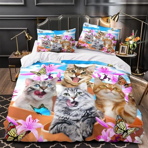Parure de lit fermeture éclair ultra douce housse couette chat - 2