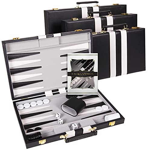 Crazy Games Backgammon Set - Classic Black Medium 15 Inch Backgammon Sets for Adults Board Game with Premium Leather… - Image 6