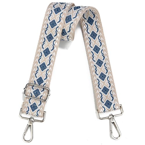 Image of Crossbody Straps for Purses Silver Hardware Purse Strap Wide Shoulder Strap Adjustable Replacement,Retro Jacquard Embroidery for Shoulder Bags, Canvas Tote Handbags