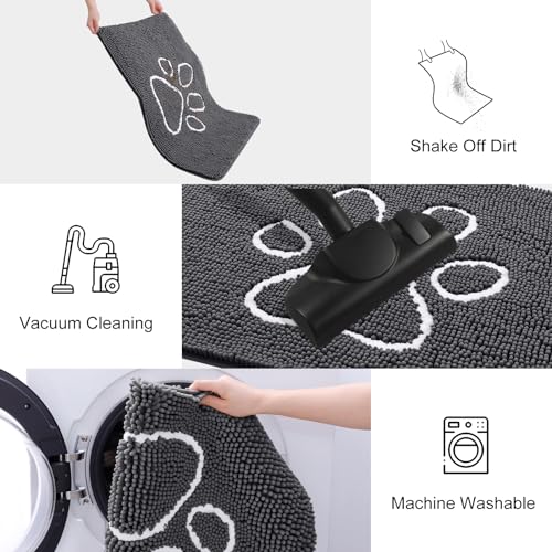 Image of Smiry Dog Door Mat for Muddy Paws, Absorbent Dirt Trapper Non Slip Quick Dry Washable Chenille Mat for Mud Dogs, Entry Rug for Indoor and Outdoor (40x32 Inches, Dark Grey and White)