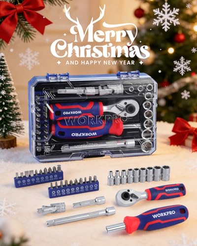 WORKPRO 34 PCS 1/4" Drive Mini Socket Ratchet Wrench Set, Screwdriver Bit Set, Dual Socket & Bit Head Ratchet, Magnetic Driver, Metric Sockets 4-12mm, Extension Bars & Universal Joint, Storage Case thumbnail 2