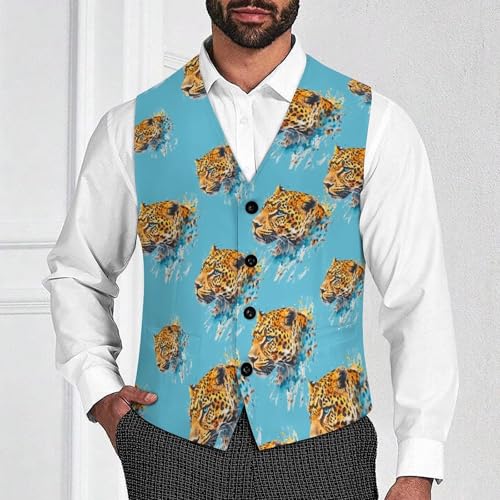 Watercolor Leopard Mens Suit Vests V-Neck Casual Vest Dress Formal Tuxedo Wedding Waistcoat3