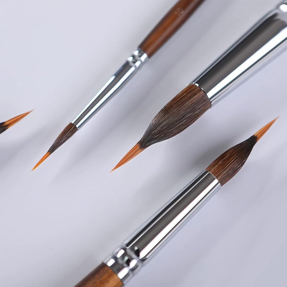 Juego de 4 Pinceles de Acuarela de Punta Alargada para Detalles Finos. Pinceles Sintéticos Extralargos de Punta Fina, Ideales para Trabajos Profesionales.