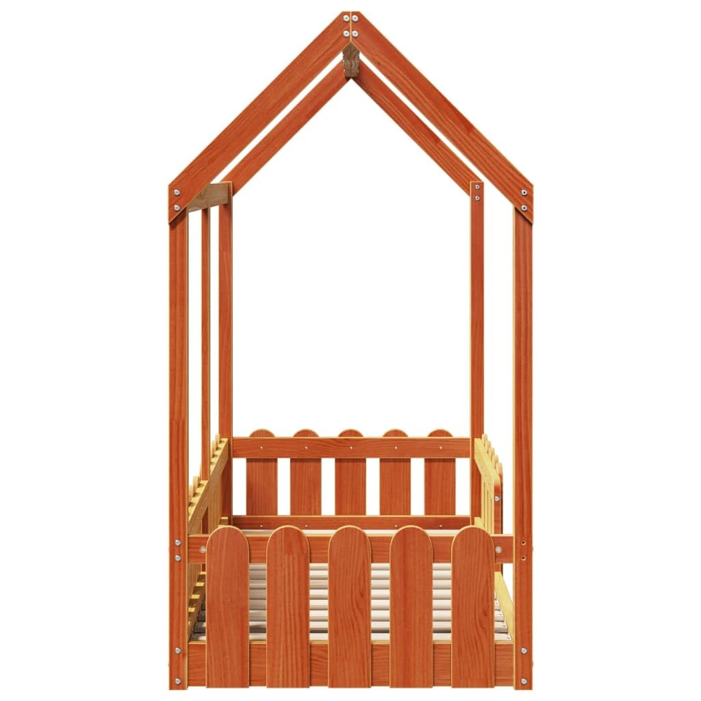 Hothingwell Bettgestell für Kinder, Hausform, Holz, 70 x 140 cm | Massives Kiefernholz, robuste Seitenbarrieren, bodentiefes Design, offenes Dach für Heimwerker, Lattenrost inklusive